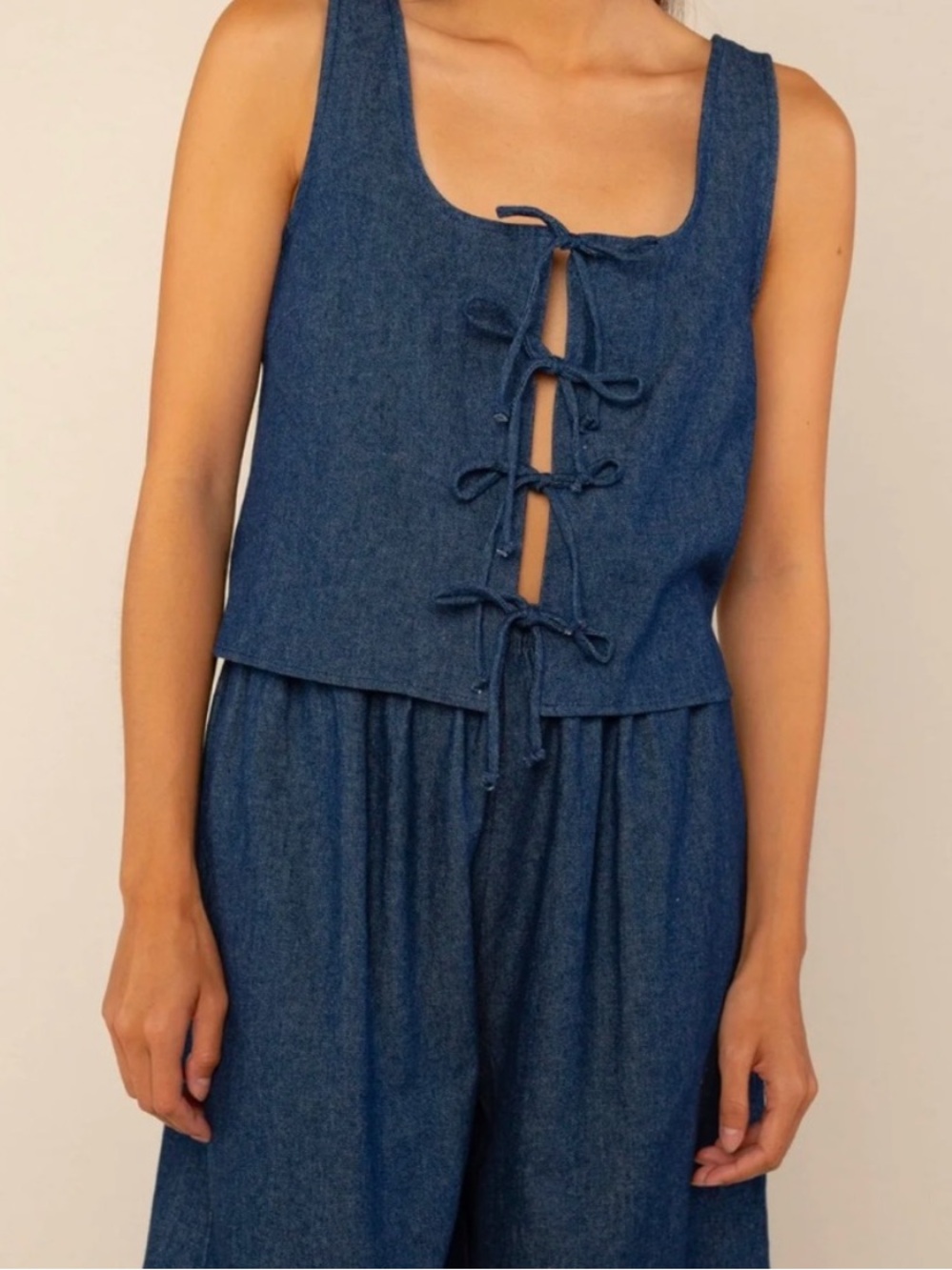 Never Worn NLT cropped denim tie top